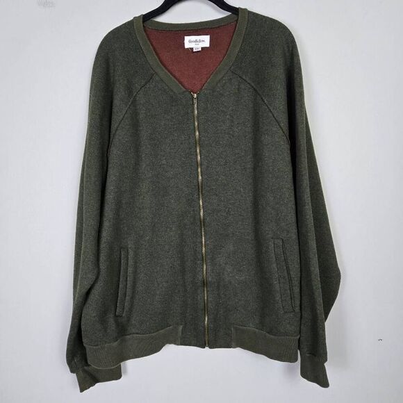 Goodfellow Mens Full Zip Wool Cardigan Sweater XXL Green V Neck Academia Preppy - Picture 1 of 7